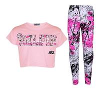 A2Z 4 Kids Enfants Filles Crop Top & Legging Sets Designer - Selfie Splash Crop Leg Baby Pink 11-1