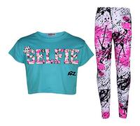 A2Z 4 Kids Enfants Filles Crop Top & Legging Sets Designer - Selfie Splash Crop Leg Turquoise 11-1