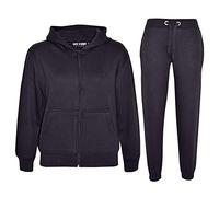 A2Z 4 Kids Ensemble de survêtement uni pour enfants filles et garçons, sweat à capuche et pantalon de jogging - T.S Plain Black 9-10