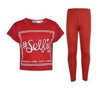 A2Z 4 Kids Filles Crop Top Legging Ensemble Selfie Résistant Élégant Doux - New Crop Top #Selfie Leg Red 7-8