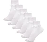 A2Z 4 Kids Filles Dentelle à Froufrous Chaussette de Cheville Paquet de 6 Blanc Coton - Socks AZ753 White 6 Pack 3-6