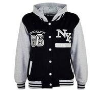 A2Z 4 Kids Filles Garcons Baseball NY ATHLATIC Varsity Encapuchonné Veste Manteau - NY Jacket Black 5-6