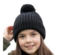 A2Z 4 Kids Filles Garçons Bonnets Côtelés Tricotés Pompons Pompons Bonnets - Hat KH1024 Black 7-10