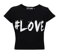 A2Z 4 Kids Filles #Love T Shirts Manches Courtes - #Love Crop Top Black & White 7-8