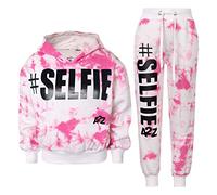 A2Z 4 Kids Filles Survêtement À Capuche Sweat-shirt Haut Bas Confortable Gym Jogging Costume Course - T.S Crop Selfie Tie Dye Pink 11-12