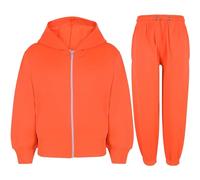 A2Z 4 Kids Garçons Filles Simple Sweat À Capuche avec Pantalon - T.S Plain Neon Orange 3-4.
