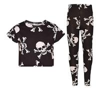 A2Z 4 Kids Hauts Filles Enfants Crâne Croix Os Haut Court Ensemble - Skull. Crop Legging 11-12