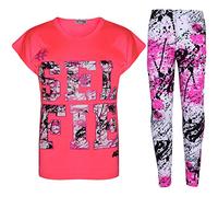 A2Z 4 Kids® Top Designer Enfants Filles #Selfie Imprimer T Shirt & Éclabousser Imprimer - Selfie Splash Set Neon Pink 11-12