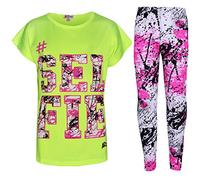 A2Z 4 Kids® Top Designer Enfants Filles #Selfie Imprimer T Shirt & Éclabousser Imprimer - Selfie Splash Set Neon Green 9-10