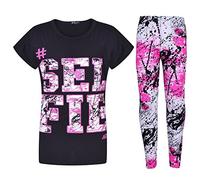 A2Z 4 Kids® Top Designer Enfants Filles #Selfie Imprimer T Shirt & Éclabousser Imprimer - Selfie Splash Set Black 7-8