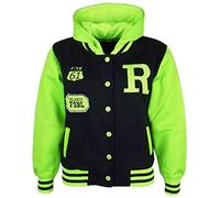 A2Z 4 Kids Veste Filles Garçons Mode Baseball Encapuchonné - B.B Jacket. Black Neon Green 7-8