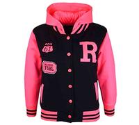 A2Z 4 Kids Veste Filles Garçons Mode Baseball Encapuchonné - B.B Jacket. Black Neon Pink 5-6