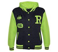 A2Z 4 Kids Veste Filles Garçons Mode Baseball Encapuchonné - B.B Jacket. Charcoal Neon Green 11-1
