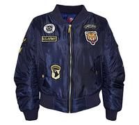 A2Z 4 Kids Veste Unisexe Insignes Bombardier Rembourrée Fermeture - MA1 Jacket Badges Navy 7-8