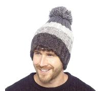 A2Z Bonnet tricoté imperméable à rayures pour homme avec doublure chaude en Sherpa et pompon pour l'extérieur, en tricot épais doux pour la randonnée, le ski, la marche - Taille unique, charbon