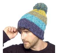A2Z Bonnet tricoté imperméable à rayures pour homme avec doublure chaude en Sherpa et pompon pour l'extérieur, en tricot épais doux pour la randonnée, le ski, la marche - Taille unique, bleu marine