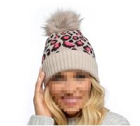 A2Z Femmes Rose Chapeau Tricot Léopard Bonnet À Pompon Élégant Hiver Chaud Confortable Chapeaux Taille unique