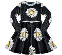 A2Z Kids Filles Patineuse Robe Long Manches Daisy Fleur - Skater Dress 677 Black._9-10