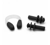 A2Z Lot de bouchons d'oreille et pince-nez en silicone noir pour enfants - Taille unique - Étanche - Accessoires de natation pour enfants - Piscine - Plage - Cours inclus - Étui de rangement inclus