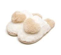 A2Z Pantoufles mules en forme de cœur 3D pour femme en peluche douce en fausse fourrure à enfiler - Doublure polaire chaude et confortable - Semelle antidérapante TPR - Confortables - Pointure 3/4 à 7