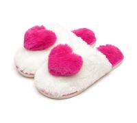 A2Z Pantoufles mules en forme de cœur 3D pour femme en peluche douce en fausse fourrure à enfiler - Doublure polaire chaude et confortable - Semelle antidérapante TPR - Confortables - Pointure 3/4 à 7