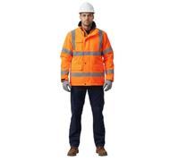 A2Z Parka haute visibilité 3/4 pour homme, imperméable, haute visibilité, vêtements de travail réfléchissants, veste d'hiver rembourrée à capuche, jaune, orange, bleu marine, tailles S à 4XL, Orange