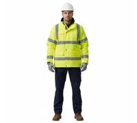 A2Z Parka haute visibilité 3/4 pour homme, imperméable, haute visibilité, vêtements de travail réfléchissants, veste d'hiver rembourrée à capuche, jaune, orange, bleu marine, tailles S à 4XL, jaune, L