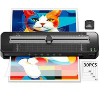A3 Plastifieuse,70S d'échauffement rapide,avec 30 feuilles de plastification,Coupe-papier,Ronde d'angle (BLACK + 30pcs Pouches)