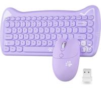 A3060 Mignon Chat Violet Ensembles, 2.4G Wireless 84 Clés Rétro Machine À Écrire Rond Touches Punk-Sensation Clavier Petit Cordless Esthétique Souris,Compatible Mac/Ordinateur/Pc Pour Office & Game