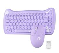 A3060 Mignon Chat Violet Ensembles, 2.4G Wireless 84 Clés Rétro Machine à écrire Rond Touches Punk-Sensation Clavier Petit Cordless Esthétique Souris, Compatible Mac/Ordinateur/PC pour Office & Game
