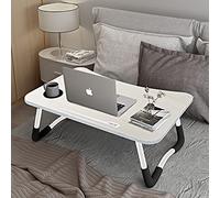 A3A ACADGQ Table de Lit Pliable, Support Ordinateur Portable avec 4 Ports USB/Tiroir/Fente pour Tasse/Tablette, Convient pour Lit, Canapé, Sol (60x40cm, Blanc)