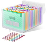 A4 26 Compartment Document Organiser With Lid,Portable Plastic Accordion,Accordion File Folder Organiser-Green