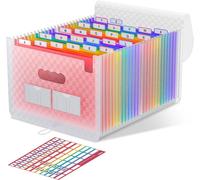 A4 26 Compartment Document Organiser With Lid,Portable Plastic Accordion File Folder Organiser-Pink