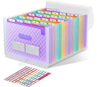 A4 26 Compartment Document Organiser With Lid,Portable Plastic Accordion File Folder Organiser-Purple