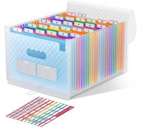 A4 26 Compartment Document Organiser With Lid,Portable Plastic Case Accordion,Accordion File Folder Organiser-Blue