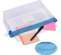 A4 4 Pieces Plastic Document Pouch With Zip For Storing Documents,Receipts,Stationery,Cosmetics (Blue)