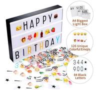 A4 Boîte Lumineuse Coloris Cinéma Boîte à message LED Enseigne avec 210 Lettres et Symboles Décoration Chambre Mariage Fête Cadeau