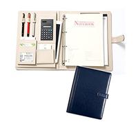 A4 Business Padfolio - Classeur multifonction en cuir avec fermeture éclair, bloc-notes et calculatrice pour entretiens, usage professionnel
