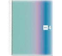 A4 Cahier A4, Quadrillé 5 Mm, 120 Feuilles De 70 G/M², 4 Bandes Colorées, Spirale Micro-Perforée, Couverture En Polypropylène, 4 Trous, Notebook A4 Aurora Santorini