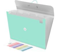 A4 Document Folder With 7 Compartments And Elastic Band For Office School And Home (Mint Blue)