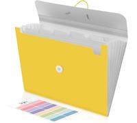 A4 Document Folder With 7 Compartments And Elastic Band For Office,School And Home (Yellow)