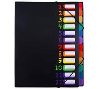 A4 Expanding File-Document Sorter With 12 Coloured Compartments With Digital Indexing Plastic Document Organizer For Home Office School (Black)