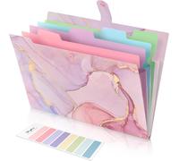 A4 File Folder With Compartments,Document Holder With Labels,File System,File Folder For Home,Office,School And Travel (Marble Pink)