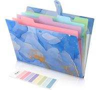 A4 File Folder With Compartments,Document Holder With Labels,File System File Folder For Home,Office,School And Travel (Marble Blue)
