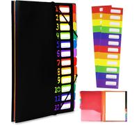 A4 Folder 12 Compartment-Waterproof Polypropylene School Bag With Zipper & Colorful Labels-Portable Organizer For School/Office-Black