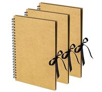 A4 Kraft Ribbon Scrapbook, Brown, Pack of 3, 40 Sheets (80 Pages), Craft Paper Scrapbooking Albums, Eco-Friendly Memory Book Photo Album, Scrapbook, Art Books