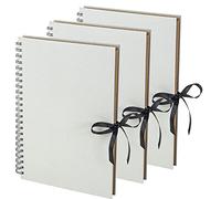 A4 Kraft Ribbon Scrapbook, Grey, Pack of 3, 40 Sheets (80 Pages), Craft Paper Scrapbooking Albums, Eco-Friendly Memory Book Photo Album, Scrapbook, Art Books