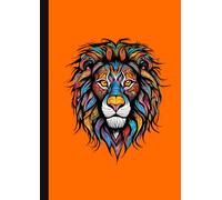 A4 Notebook - Multi Coloured Lion on Capri Orange: lined paper 106 pages