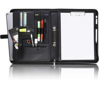 A4 ""Paris"" Portfolio With Zip + Clipboard I Document Holder + Laptop Pocket I Extra Storage I Synthetic Leather,Black,Modern