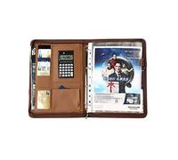 A4 Porte-document de voyage personnel pour confére Organiseur A4 à fermeture éclair avec bloc-notes et calculatrice, noir marron, for inclus(Bruin,12digit calculator)